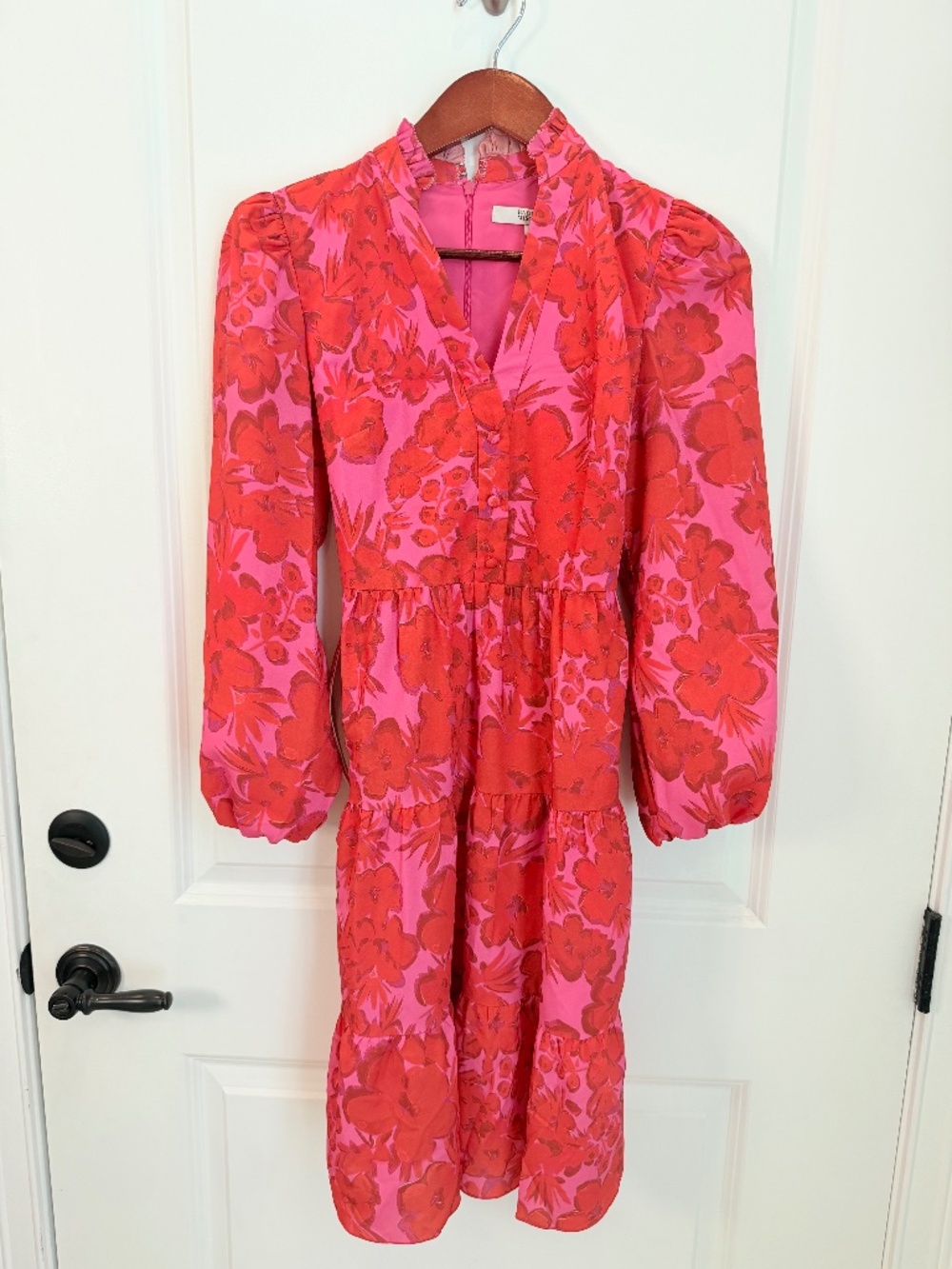 Badgley Mischka Pink & Red Floral Dress - 4
